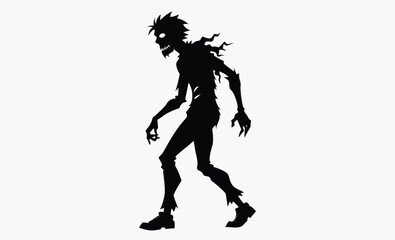 Zombie silhouette walking, spooky undead figure, horror theme vector