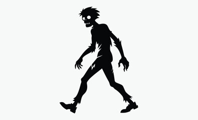 Zombie silhouette walking, spooky undead figure, horror theme vector