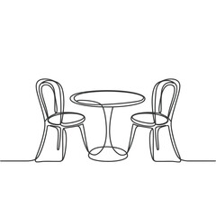 Continuous Line Drawing of Table and Chairs in Minimalist Style