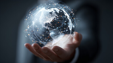 Holding Globe in Hand Demonstrating Global Business and Technology Concept