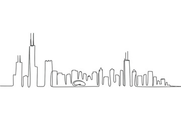 Chicago Skyline Continuous Line Drawing Cityscape Silhouette Minimalist Design