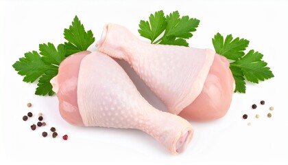 Raw chicken leg or drumstick isolated on white background with full depth of field
