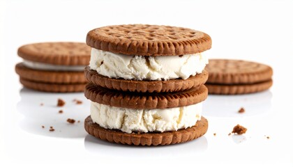 Ice cream sandwich with brown cookies isolated on white background