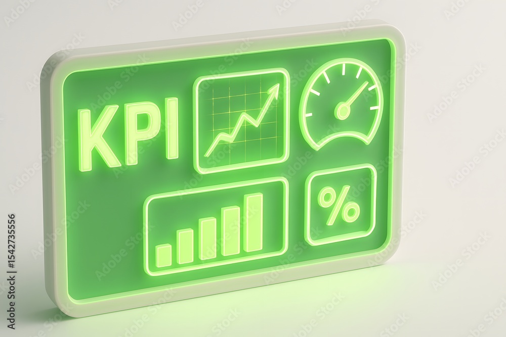 Poster KPI Dashboard Display with Graphs and Metrics in Neon Style