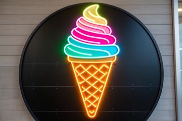 Neon Ice Cream Cone Sign Bright Pink Teal Yellow Green