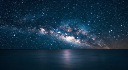 Milky Way galaxy over calm ocean at night