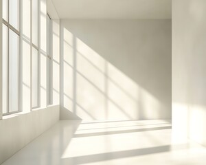 Fototapeta premium Minimalist White Interior with Sunlight and Shadows