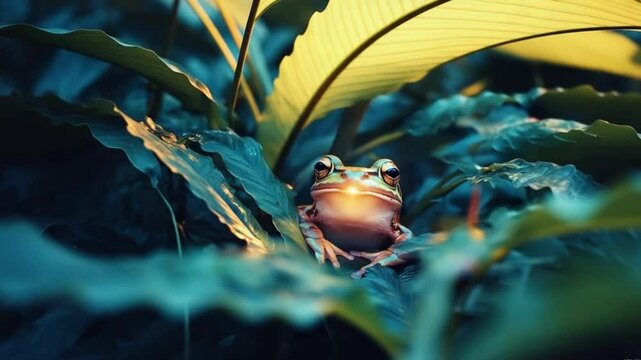 frog in the green leaf