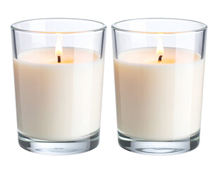 2 burning candle in glass isolated on transparent background,