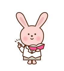 白衣を着たうさぎの指差しイラスト（ベクター素材）