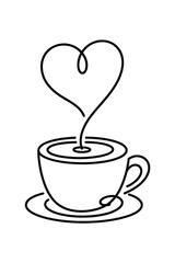 One Line Drawing Coffee Cup Heart Steam