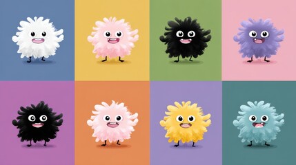 Fluffy Q - Version Monsters: Colorful Nine - Grid Collection with Exaggerated Expressions