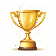 A sleek and shiny golden trophy with a dark base, set against a clean white background. Sparkling stars add a touch of glamour. Perfect for awards - ceremonies, recognition events