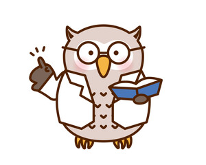 白衣を着たフクロウの指差しイラスト（ベクター素材）