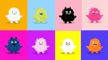 Fluffy Q - Version Monsters: Colorful Nine - Grid Collection with Exaggerated Expressions