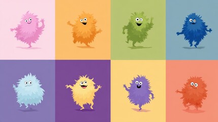Fluffy Q - Version Monsters: Colorful Nine - Grid Collection with Exaggerated Expressions