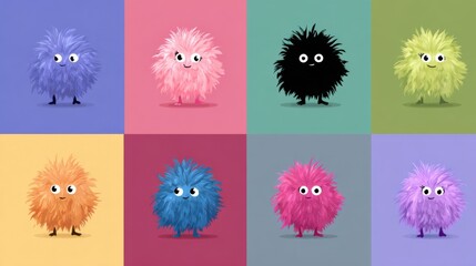 Fluffy Q - Version Monsters: Colorful Nine - Grid Collection with Exaggerated Expressions