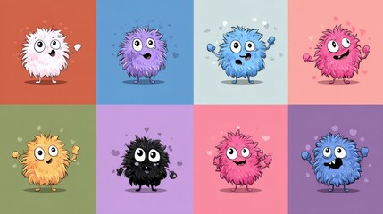 Fluffy Q - Version Monsters: Colorful Nine - Grid Collection with Exaggerated Expressions