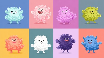 Fluffy Q - Version Monsters: Colorful Nine - Grid Collection with Exaggerated Expressions