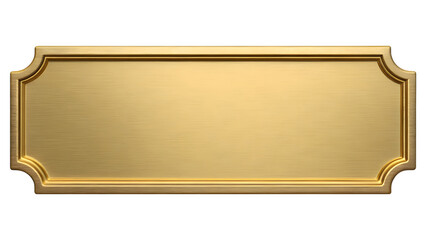 Gold rectangular plaque with ornate frame isolated on transparent background