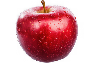 Shiny red delicious apple with water droplets fresh fruit food healthy eating photography isolated on transparent background