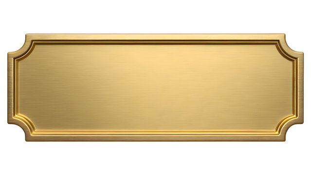 Gold rectangular plaque with ornate frame isolated on transparent background