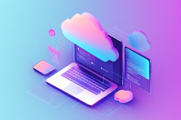 Multi Device Cloud Sync Visualization with Soft Gradient Colors