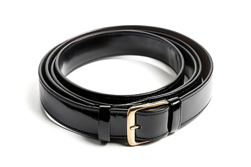 Elegant Black Leather Belt with Gold Buckle Fashion Accessory High-Gloss Finish Mens Womens Apparel Style
