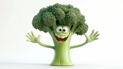 Cartoon broccoli with arms and a happy face
