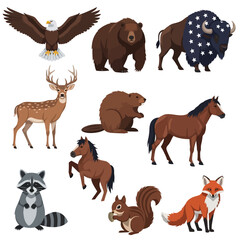 American Wildlife Icons: Cartoon Animal Set