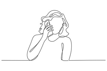 Woman on Phone Single Line Drawing Minimalist Art