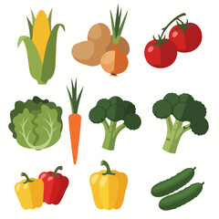 Colorful Vegetable Icons: Fresh Produce Flat Vector