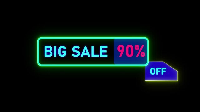 90% Animation of Discount Label Isolated On black Color Background. big deal, hot deal, mega sale, black friday event HD Video.