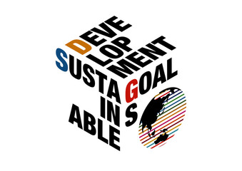Three-dimensional logo design using 17 colors of SDGs sustainable development goals Isometric