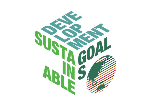 Three-dimensional logo design using 17 colors of SDGs sustainable development goals Isometric