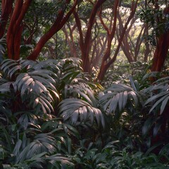 Fototapeta premium Lush tropical forest bathed in morning light