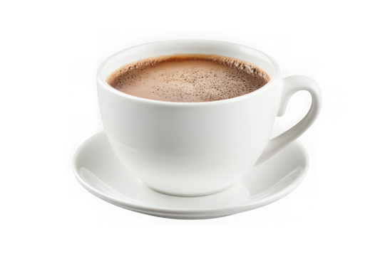 Hot chocolate cup png, cocoa drink in white mug, beverage photography, coffee cup still life, isolated on transparent background - Powered by Adobe