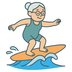 Naklejka premium elderly woman surfing sport flat color vector illustration template design