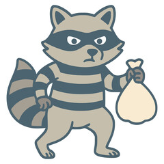 raccoon burglar thief crime flat color vector illustration template design