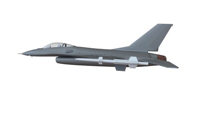 A model of an f16 in the air isolated on white