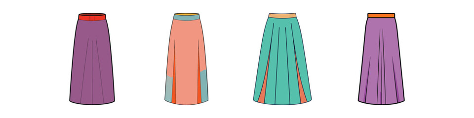 Maxi Skirt Flat Style Fashion Vector Illustration
