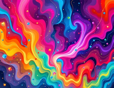 vibrant abstract multi color digital art background with silk symmetry series, positioned at the bottom, leaving clear copy space at the top for text or design elements.