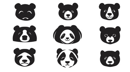 Fototapeta premium Black Panda Face Icon Set – Vector Silhouette Collection