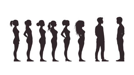 Black Silhouettes of Women in Side Profile, Diverse Female Figures in Elegant and Simple Vector Design on White Background