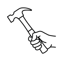 Hand Holding Claw Hammer Line Art Illustration