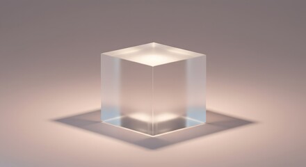 Soft cube shadow glowing under plain field of gradient light