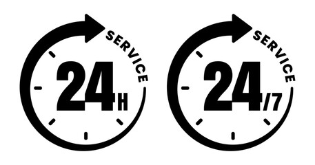 24 Hours Service Icons – Customer Support Clock Vector