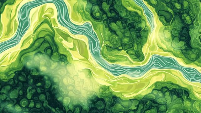 Verdant rivers meander through swirling hills