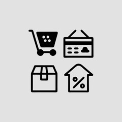 Flat Shopping & Payment Icons – Clean Stroke Design
