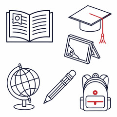 Flat Learning and School Icons – Editable Stroke Design